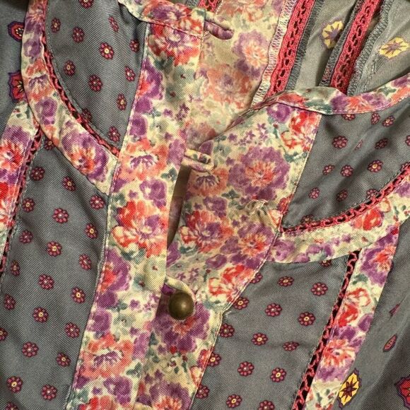 Vintage 2000s Juicy Couture Floral Pink Blue Gray Mini Dress Silk Size 6 - Picture 5 of 7